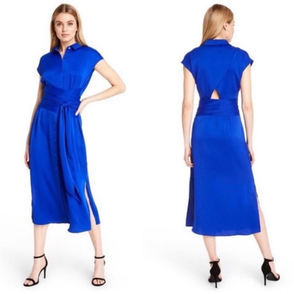 Cushnie x Target Royal Blue Tie Front Button Down Midi Dress